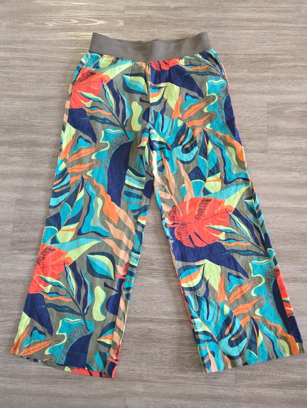Soft Surroundings Tropical Leaf Wide Leg Pull-On Pants - Elastic Waist